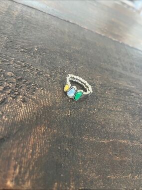 Silver Stretch Ring with Yellow, Blue and Green Teardrop Stones